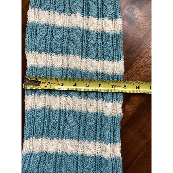 GAP Scarf Vintage Y2K Wool Blend Classic Preppy Blue & White Striped W/ Sequins! - Picture 8 of 8